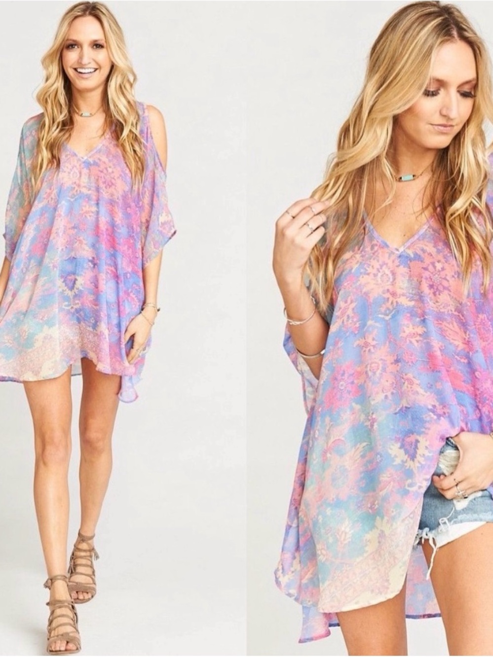 Show Me your MuMu Pastel Floral V-Neck Sheer Tunic Cover-Up